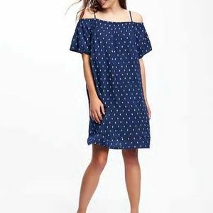 Patterned Off-the-Shoulder Navy Blue Print